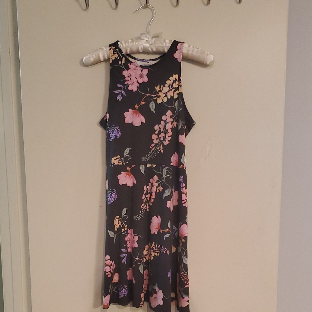 H&M Dark Gray Dress with Vibrant Floral Pattern